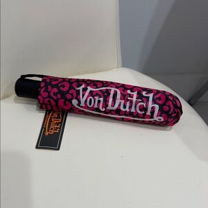 Von Dutch Hot Pink & Black & White Leopard Print Umbrella